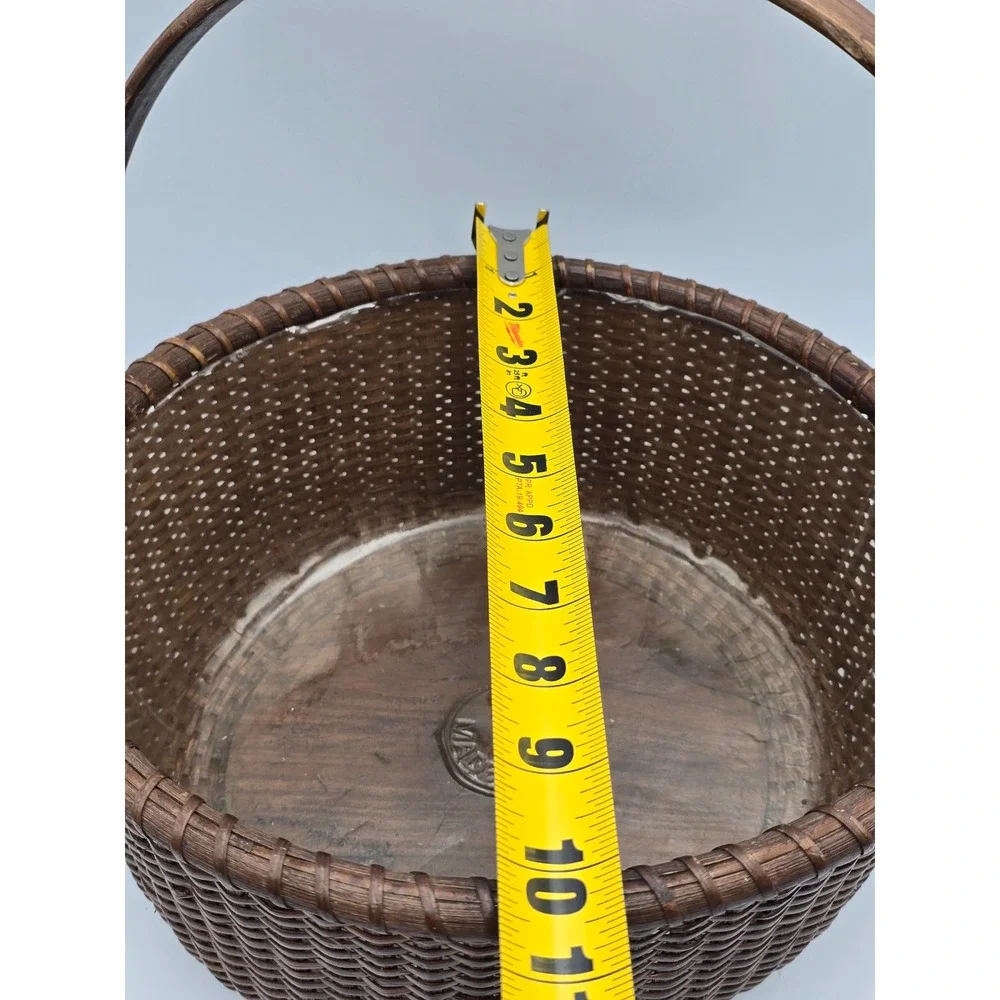 Nantucket Wicker Basket Home Decor Medium Brown Good Round Wood Handle Liner